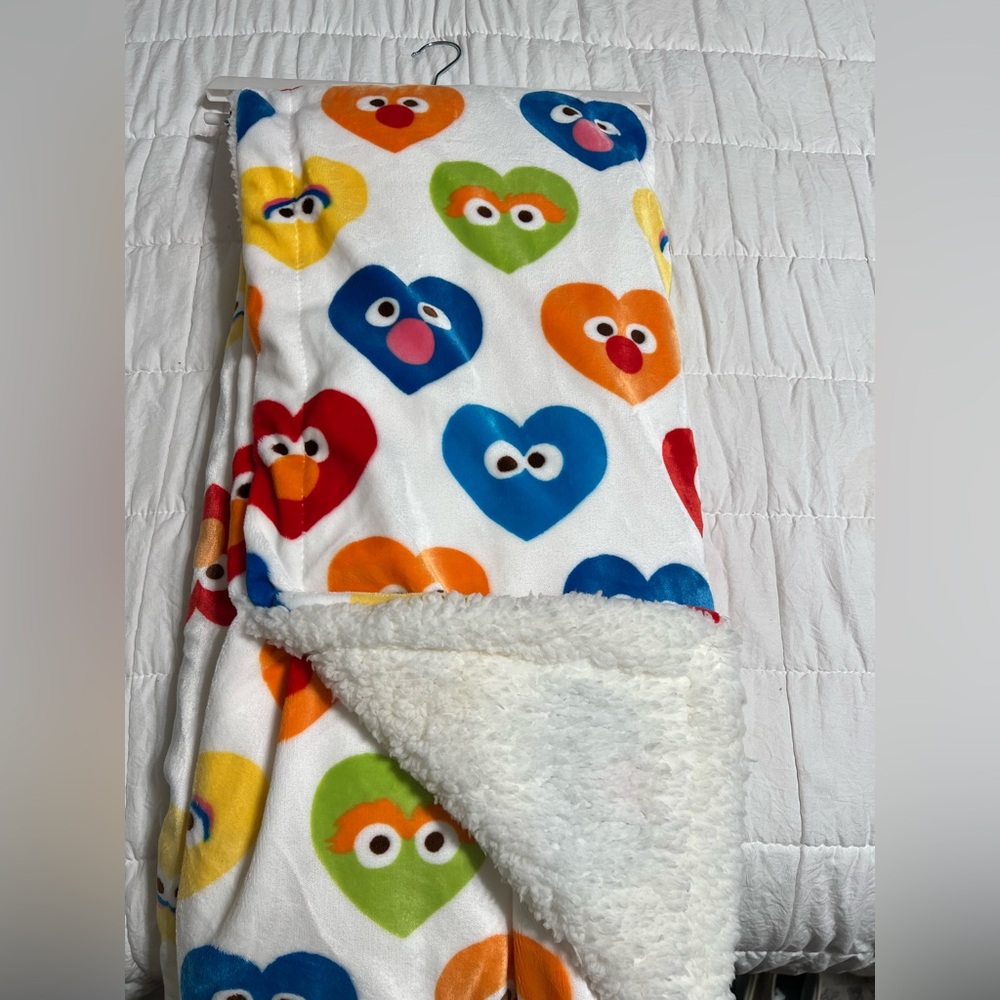 Colorful Heart Patterned Sesame Street Blanket
